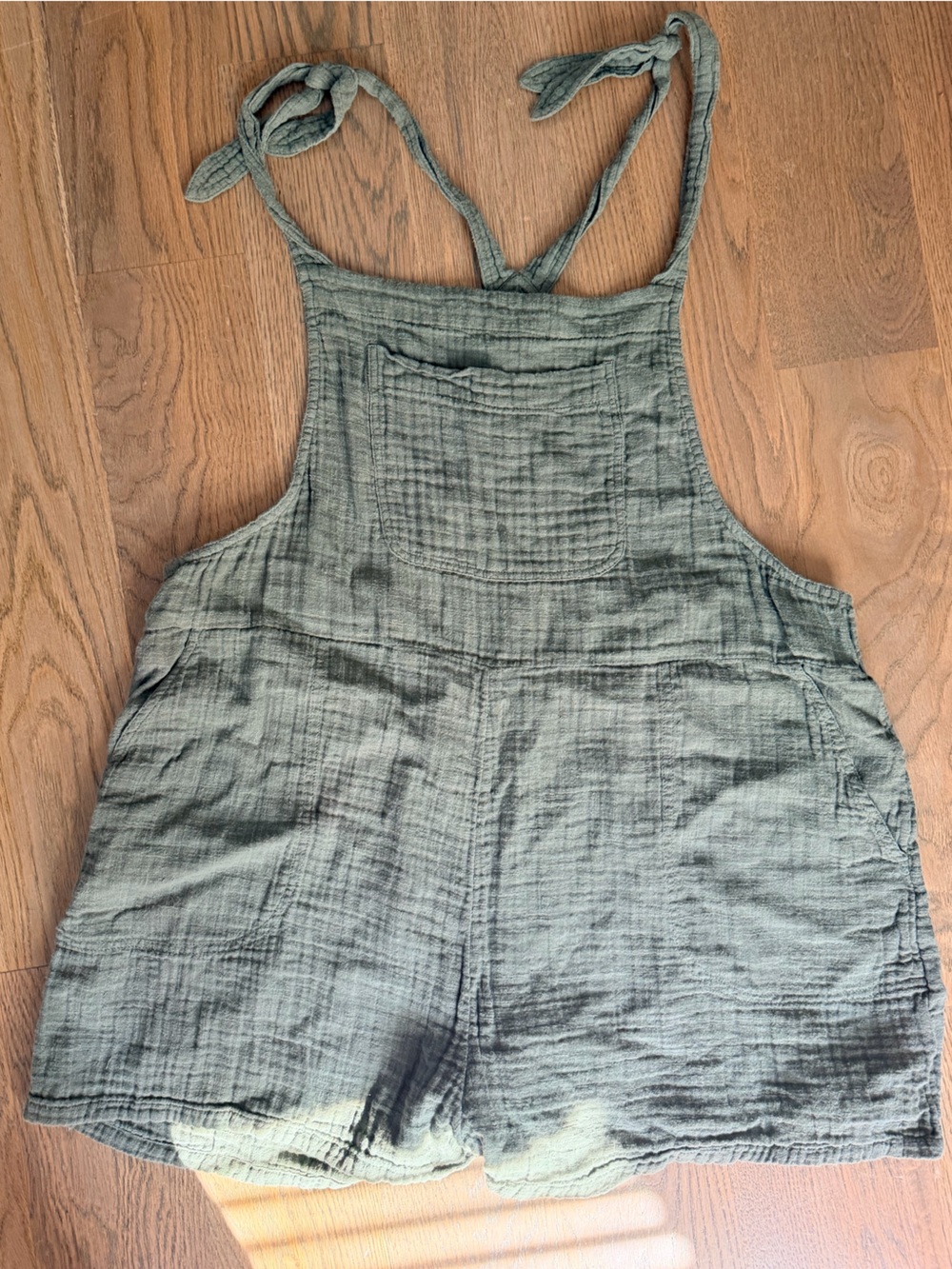 aerie Olive Green Tie-Shoulder Textured Cami Romper